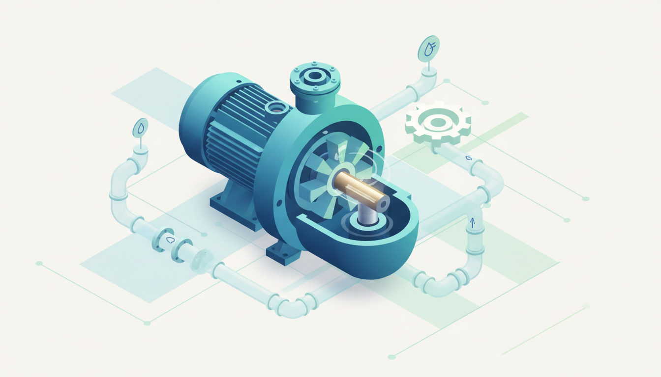 Центробежный насос в разрезе, с демонстрацией внутренних деталей и потока воды
